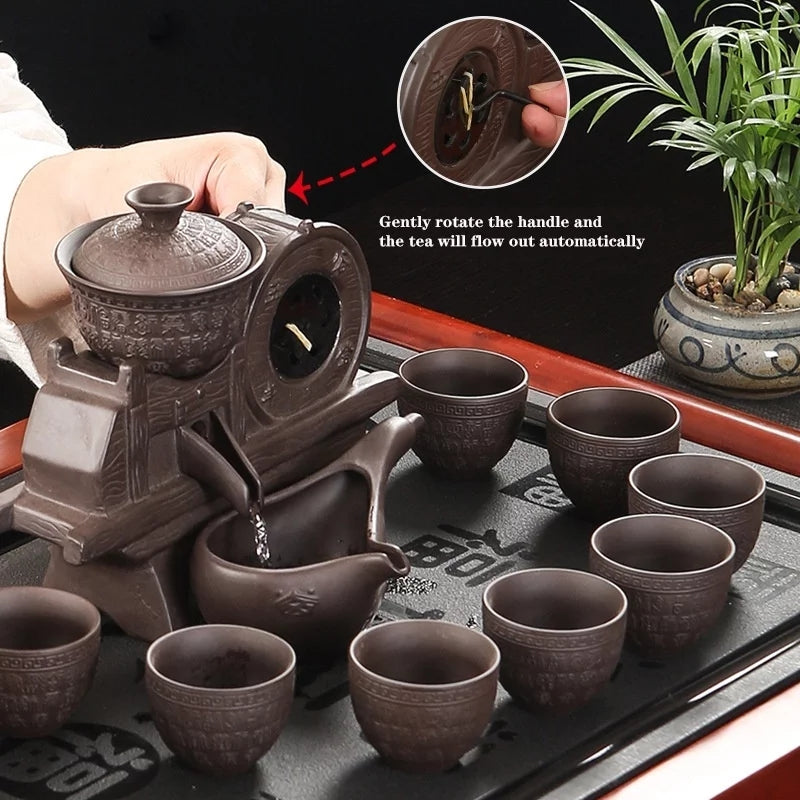 Vintage  Portable Lazy Purple Sand Automatic Anti-scald  Gongfu Tea Set