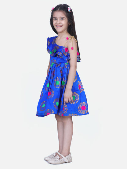 One Shoulder Jacquard Party Frock- Blue 