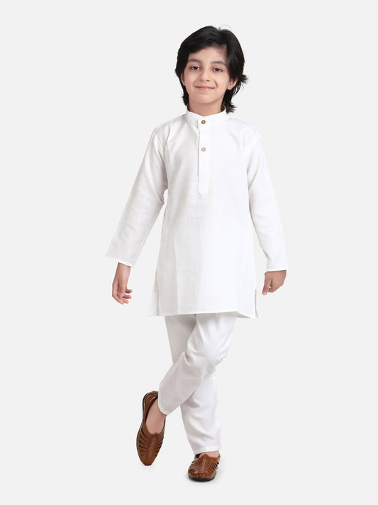 Stand Collar Cotton Kurta pajama-White