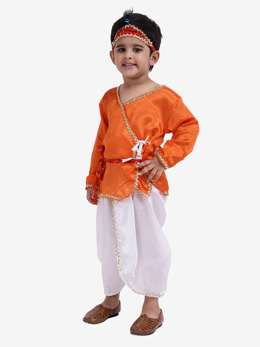 Kanhaiya Suit With Mukut & Waistband-Orange & White