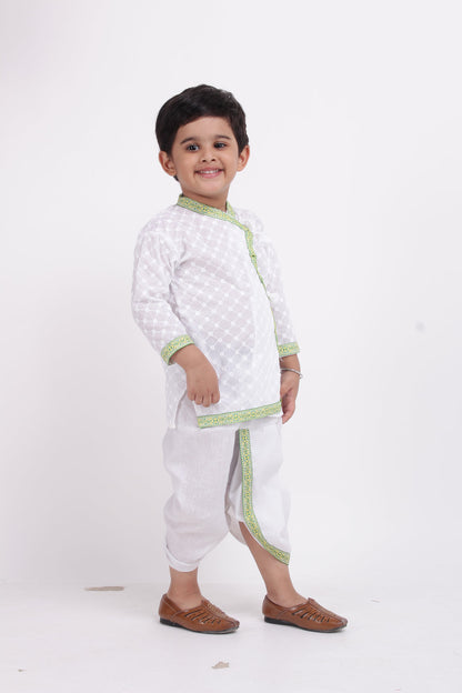 Robe de costume Kanhaiya en coton pour bébé garçon - Blanc 