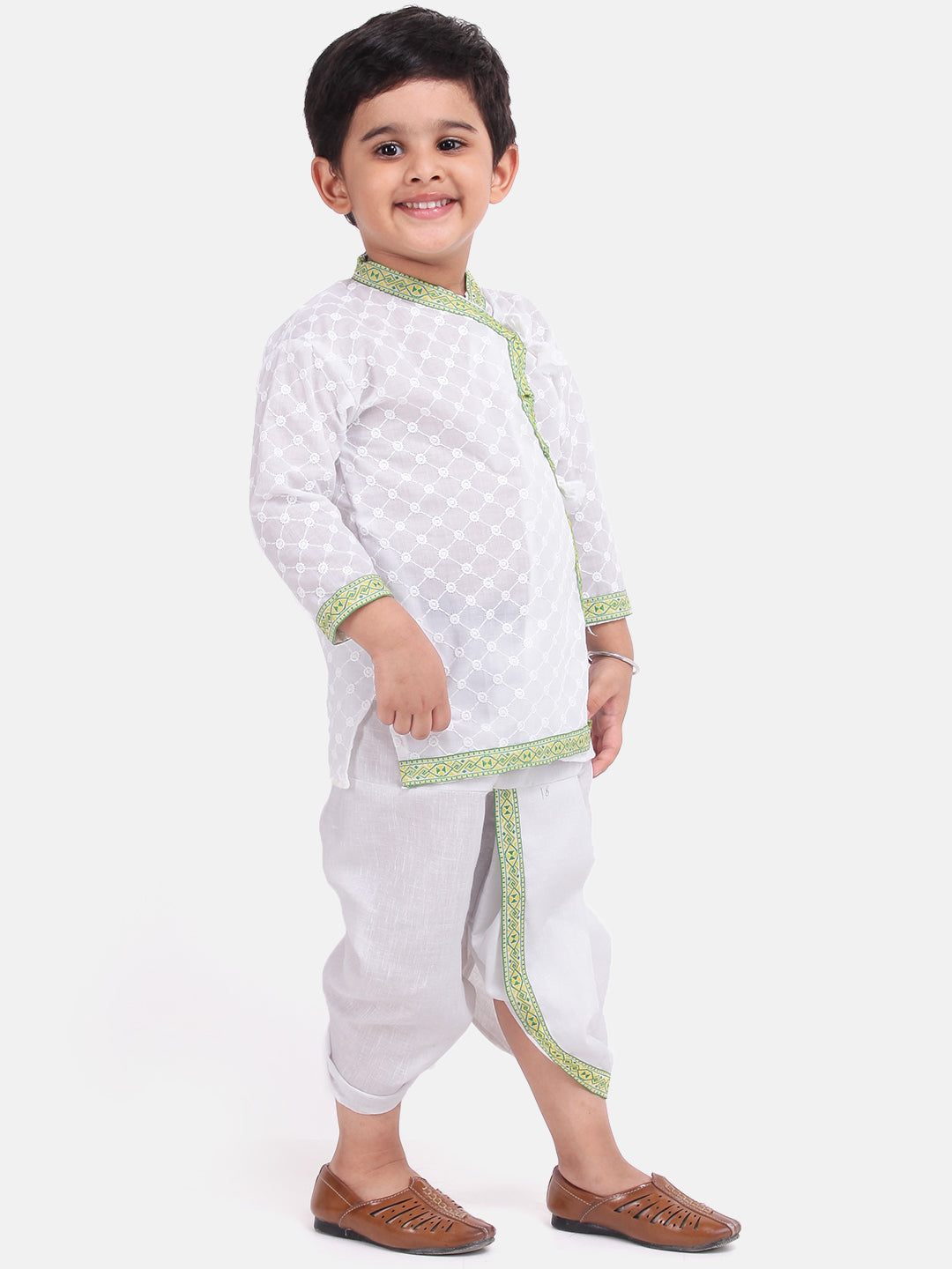 Robe de costume Kanhaiya en coton pour bébé garçon - Blanc 