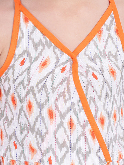 Cambric Cotton Halter Neck Top Dhoti For Girls-Orange