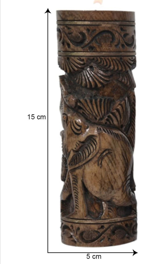 Wooden Hand Carved Candle Stand Tea Light Holders for Christmas - Pack of 4
